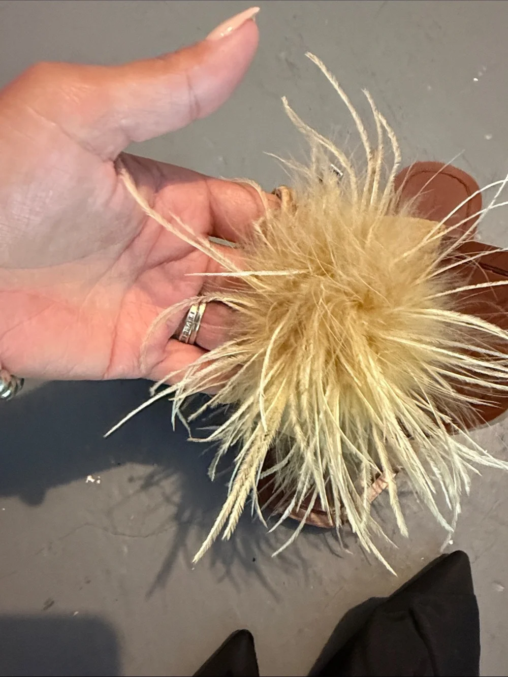 Zara Feather Pom-Pom Tan Sandals - Picture 5 of 9